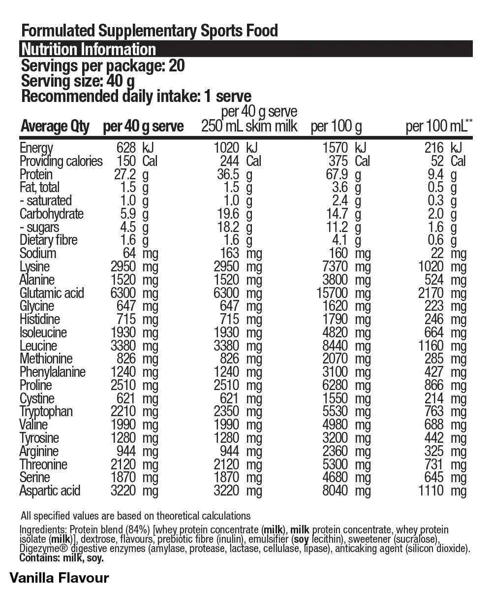 High Protein Vanilla Ingredients